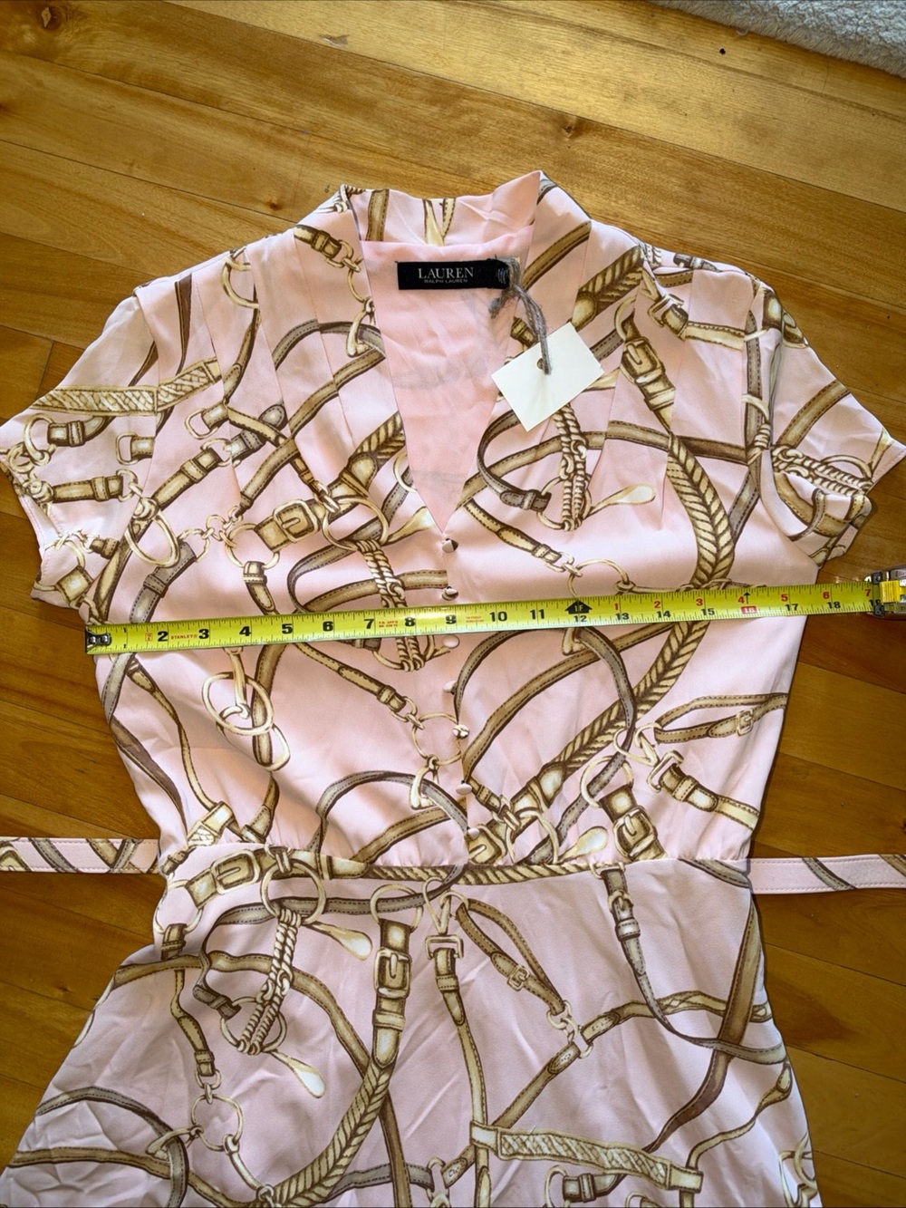 Lauren Ralph Lauren Dress Womens 2 Pink Equestrian Belt Print Midi Crepe Belted - Picture 6 of 11